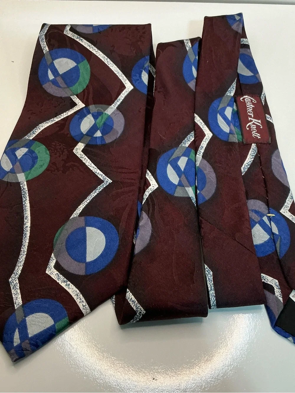 Oscar de la Renta Men’s Tie Couture Collection Abstract Geometric Maroon Blue